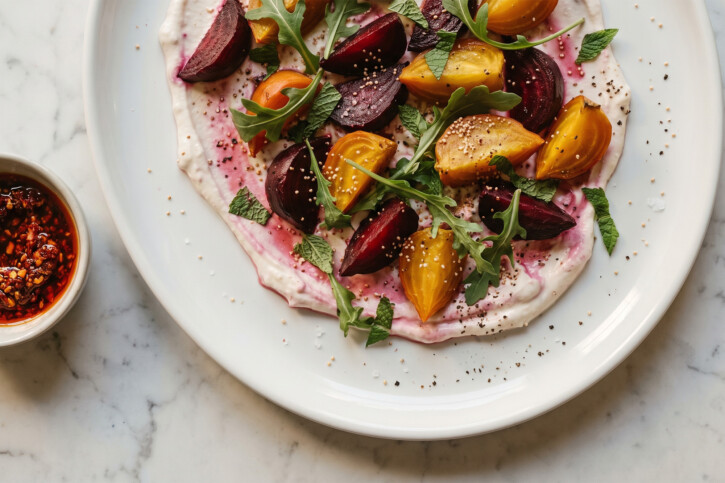Roasted Beet Salad with Arugula, Mint & Honey Yogurt