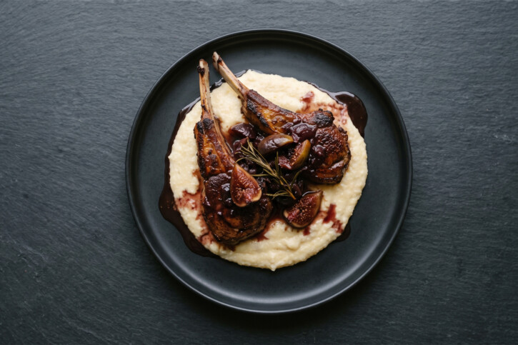 Lamb Chops with Fig Ragout and Creamy Goat Cheese Polenta